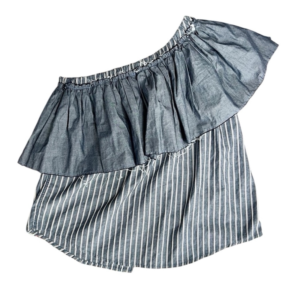 KMJ Kate Mchale Jensen Blue Red Cream Striped Women's One‎ Shoulder Top